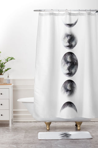 Kris Kivu Moon phases watercolor painting Shower Curtain And Mat