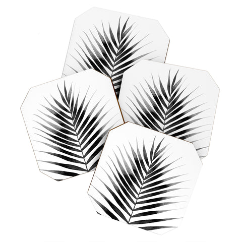 Kris Kivu Palm Leaf Watercolor Black and White Coaster Set