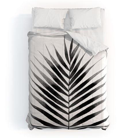 Kris Kivu Palm Leaf Watercolor Black and White Comforter