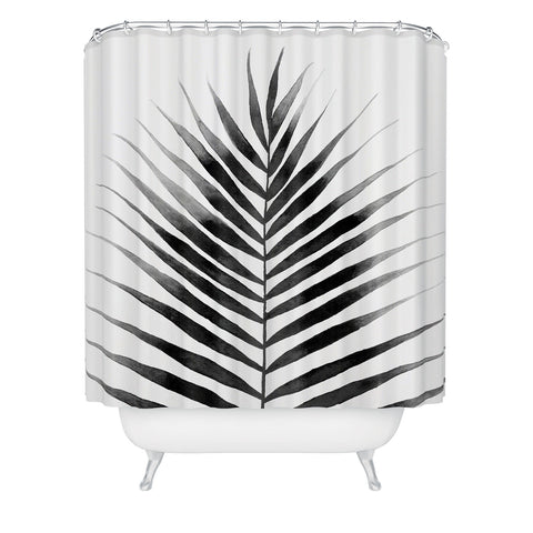 Kris Kivu Palm Leaf Watercolor Black and White Shower Curtain