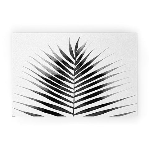 Kris Kivu Palm Leaf Watercolor Black and White Welcome Mat