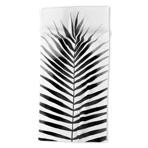 Kris Kivu Palm Leaf Watercolor Black and White Beach Towel
