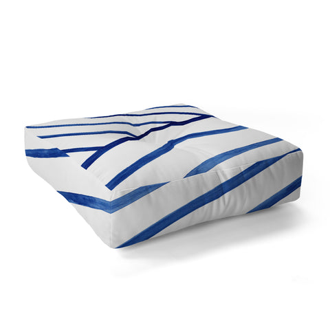Kris Kivu Watercolor lines pattern Navy Floor Pillow Square