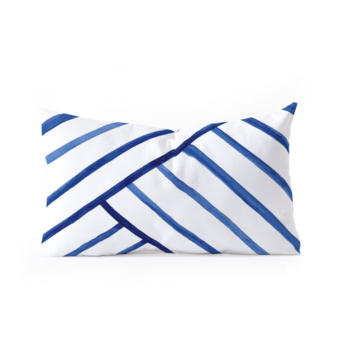 Kris Kivu Watercolor lines pattern Navy Oblong Throw Pillow