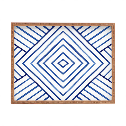 Kris Kivu Watercolor lines pattern Navy Rectangular Tray