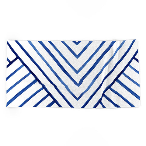 Kris Kivu Watercolor lines pattern Navy Beach Towel