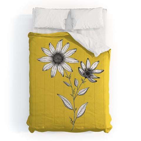 Kris Kivu Wildflower line drawing Botanical Art Comforter