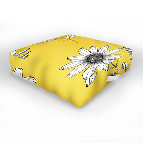 Kris Kivu Wildflower line drawing Botanical Art Outdoor Floor Cushion