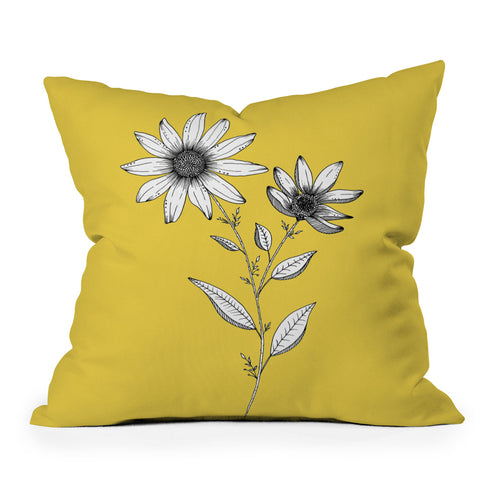 Kris Kivu Wildflower line drawing Botanical Art Throw Pillow