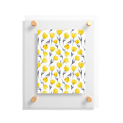Kris Kivu Yellow Tulips Watercolour Pattern Floating Acrylic Print