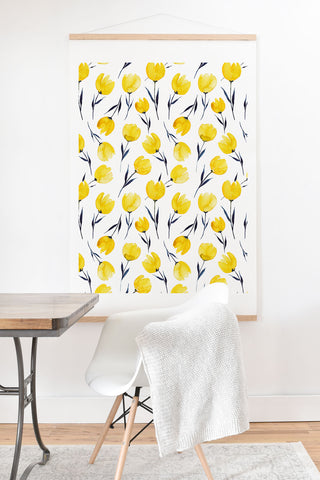 Kris Kivu Yellow Tulips Watercolour Pattern Art Print And Hanger
