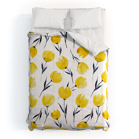 Kris Kivu Yellow Tulips Watercolour Pattern Comforter