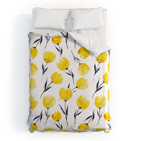 Kris Kivu Yellow Tulips Watercolour Pattern Duvet Cover