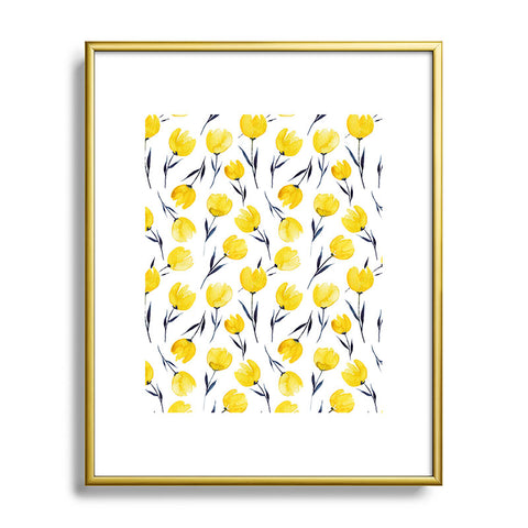 Kris Kivu Yellow Tulips Watercolour Pattern Metal Framed Art Print