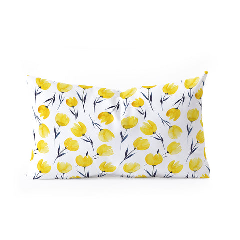Kris Kivu Yellow Tulips Watercolour Pattern Oblong Throw Pillow