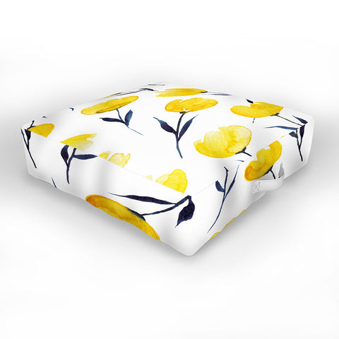 Kris Kivu Yellow Tulips Watercolour Pattern Outdoor Floor Cushion