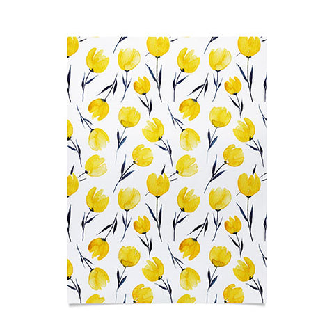 Kris Kivu Yellow Tulips Watercolour Pattern Poster