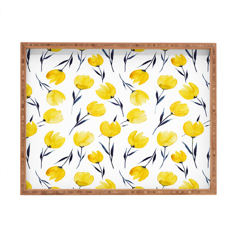 Kris Kivu Yellow Tulips Watercolour Pattern Rectangular Tray