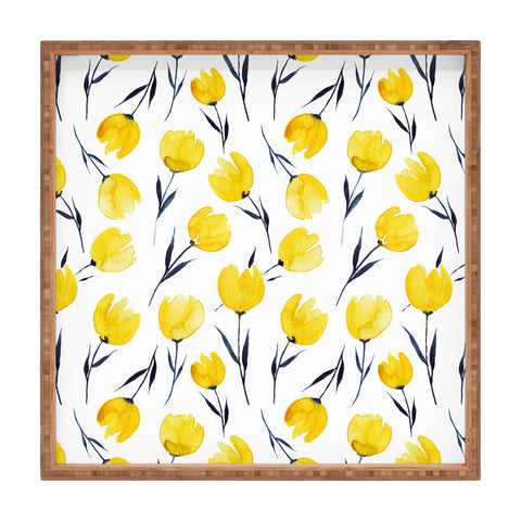 Kris Kivu Yellow Tulips Watercolour Pattern Square Tray