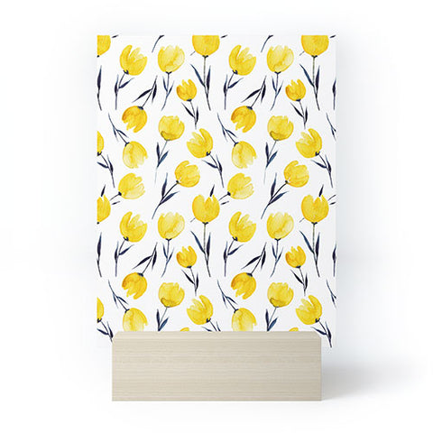 Kris Kivu Yellow Tulips Watercolour Pattern Mini Art Print