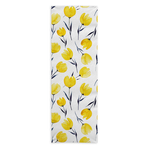 Kris Kivu Yellow Tulips Watercolour Pattern Yoga Towel