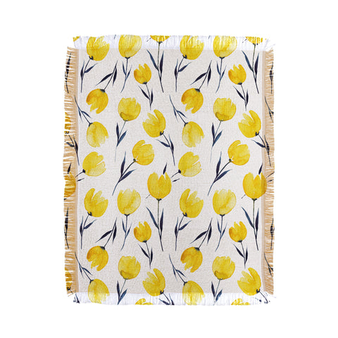 Kris Kivu Yellow Tulips Watercolour Pattern Throw Blanket