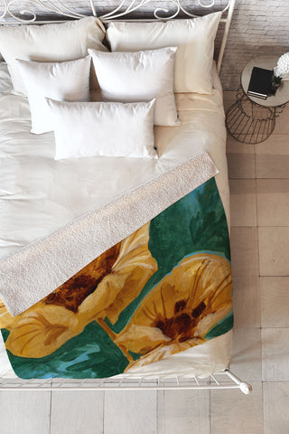 Land Of Lulu Two Flowers Fleece Throw Blanket