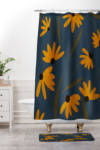 Lane and Lucia Autumn Floral Pattern Shower Curtain And Mat