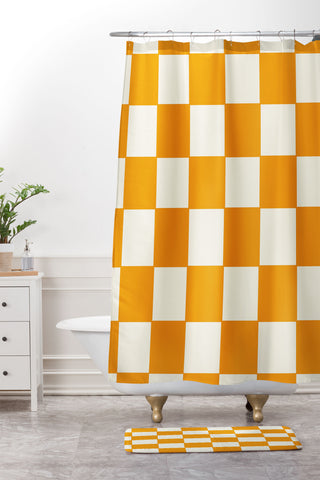 Lane and Lucia Citrus Check Pattern Shower Curtain And Mat