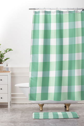 Lane and Lucia Green Gingham Shower Curtain And Mat