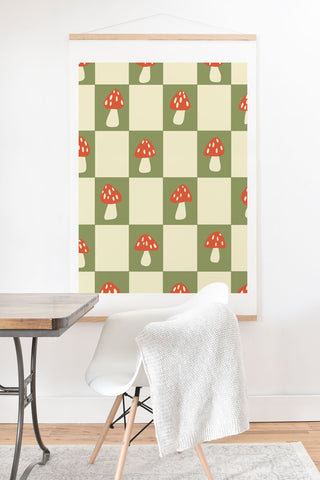 Lane and Lucia Mushroom Checkerboard Pattern Art Print And Hanger