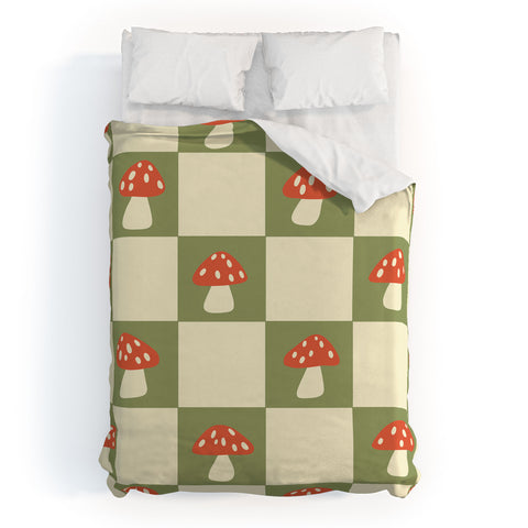 Lane and Lucia Mushroom Checkerboard Pattern Duvet Cover