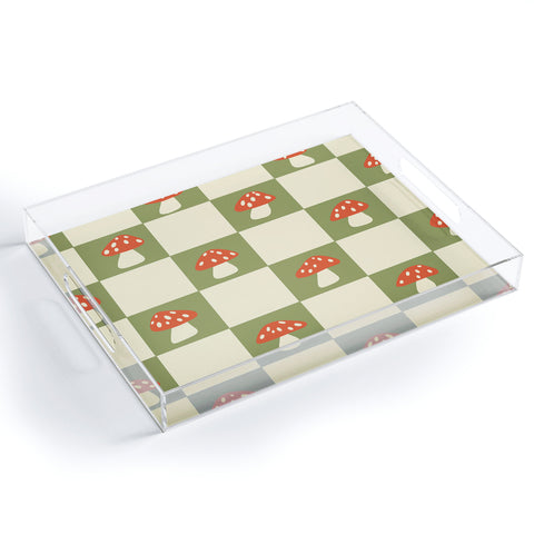 Lane and Lucia Mushroom Checkerboard Pattern Acrylic Tray