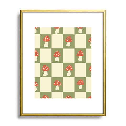 Lane and Lucia Mushroom Checkerboard Pattern Metal Framed Art Print