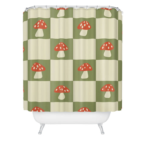 Lane and Lucia Mushroom Checkerboard Pattern Shower Curtain