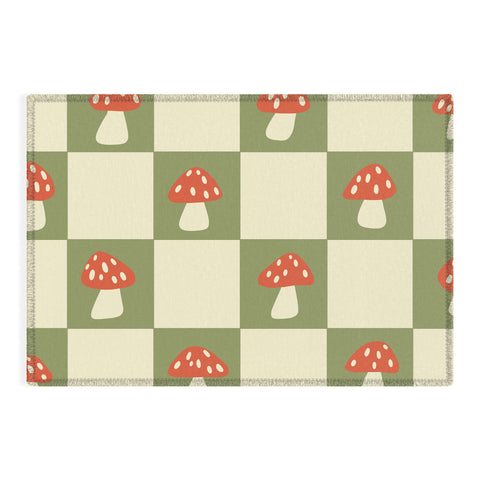 Lane and Lucia Mushroom Checkerboard Pattern Outdoor Rug