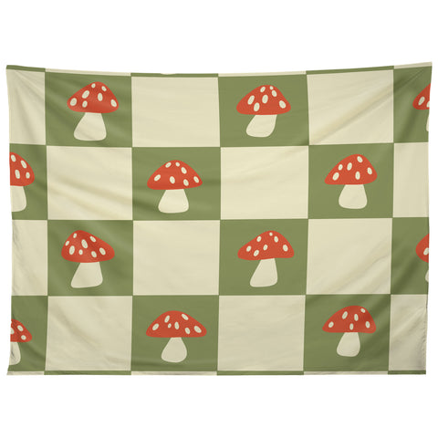 Lane and Lucia Mushroom Checkerboard Pattern Tapestry
