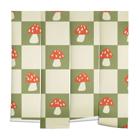 Lane and Lucia Mushroom Checkerboard Pattern Wall Mural