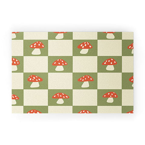 Lane and Lucia Mushroom Checkerboard Pattern Welcome Mat