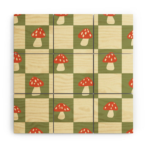 Lane and Lucia Mushroom Checkerboard Pattern Wood Wall Mural