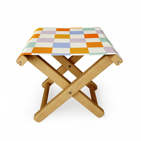 Lane and Lucia Rainbow Check Pattern Folding Stool