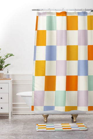 Lane and Lucia Rainbow Check Pattern Shower Curtain And Mat
