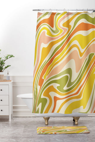 Lane and Lucia Rainbow Marble Shower Curtain And Mat