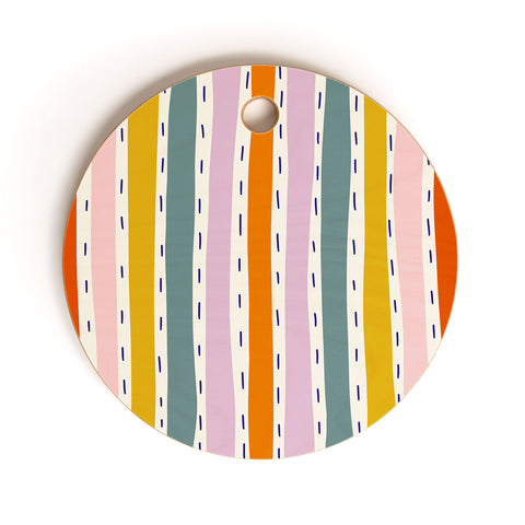 Lane and Lucia Rainbow Stripes and Dashes Cutting Board Round
