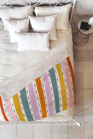 Lane and Lucia Rainbow Stripes and Dashes Fleece Throw Blanket