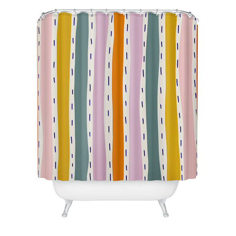 Lane and Lucia Rainbow Stripes and Dashes Shower Curtain