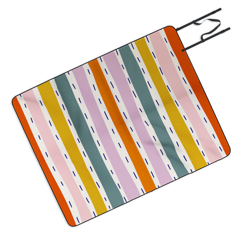 Lane and Lucia Rainbow Stripes and Dashes Picnic Blanket