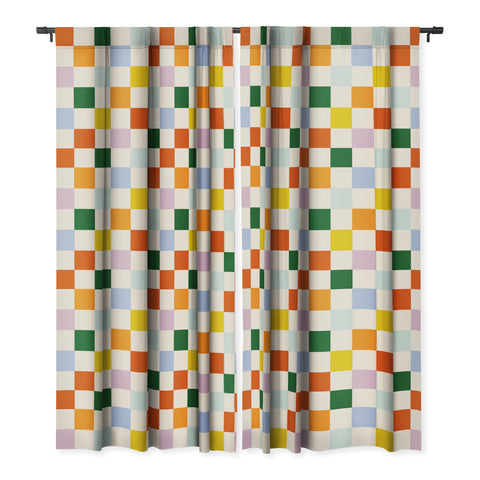 Lane and Lucia Retro Rainbow Checkerboard Blackout Window Curtain