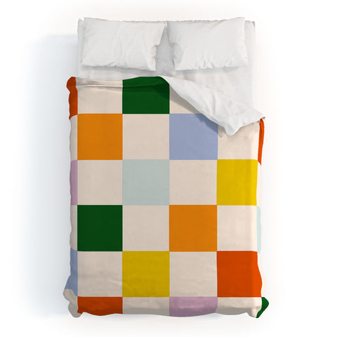 Lane and Lucia Retro Rainbow Checkerboard Duvet Cover