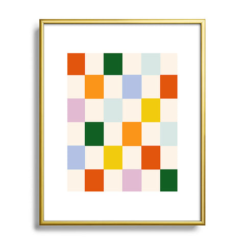 Lane and Lucia Retro Rainbow Checkerboard Metal Framed Art Print